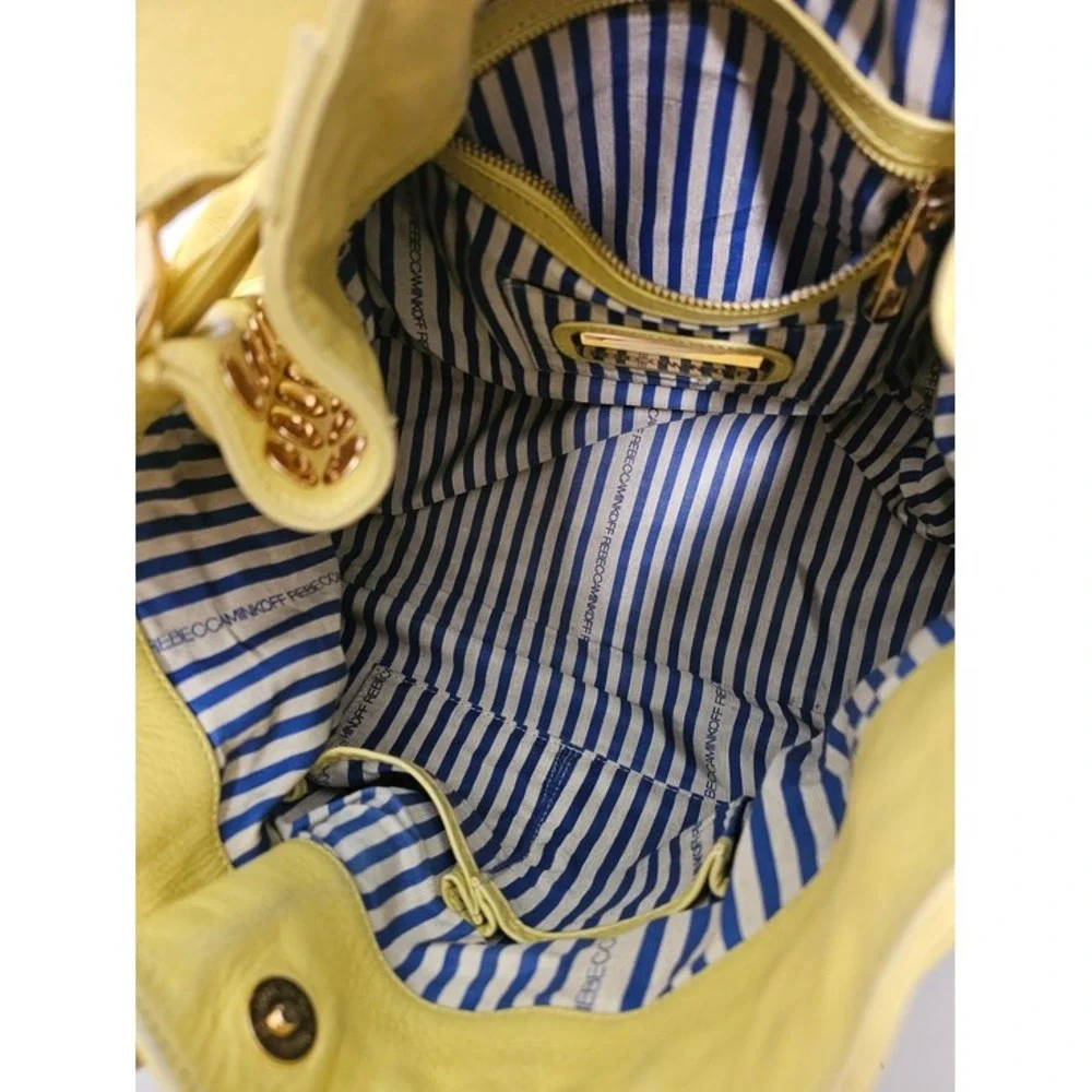 Rebecca Minkoff Devote Tote Leather Hobo Bag Yellow Studded Moto Edgy Y2K Boho ~
